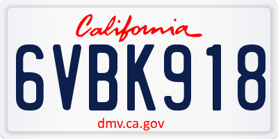 CA license plate 6VBK918
