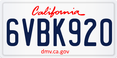 CA license plate 6VBK920