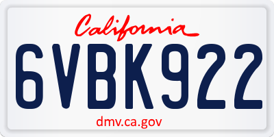CA license plate 6VBK922