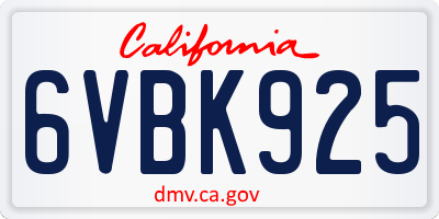 CA license plate 6VBK925