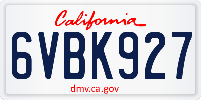 CA license plate 6VBK927