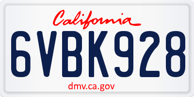 CA license plate 6VBK928