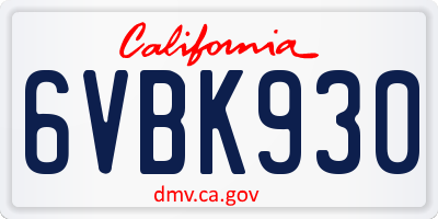 CA license plate 6VBK930