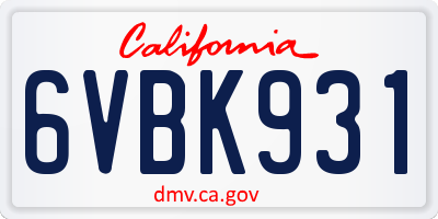 CA license plate 6VBK931