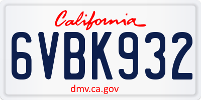 CA license plate 6VBK932