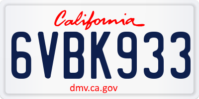 CA license plate 6VBK933