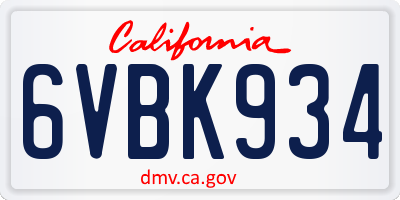 CA license plate 6VBK934