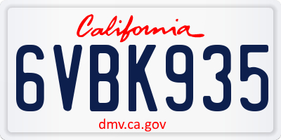 CA license plate 6VBK935