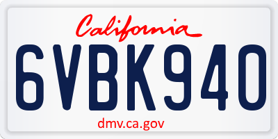 CA license plate 6VBK940