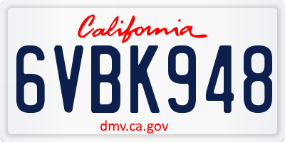 CA license plate 6VBK948