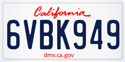 CA license plate 6VBK949