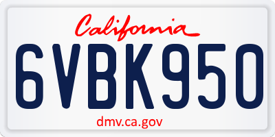 CA license plate 6VBK950
