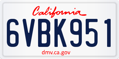 CA license plate 6VBK951