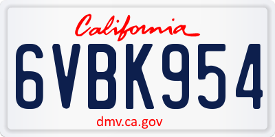 CA license plate 6VBK954
