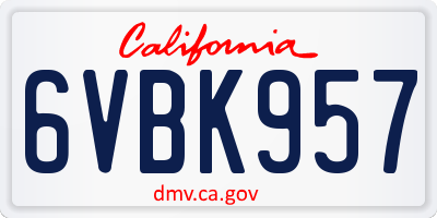 CA license plate 6VBK957