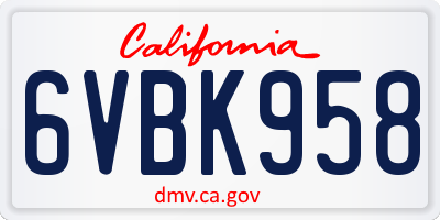 CA license plate 6VBK958