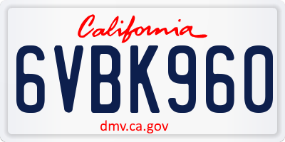 CA license plate 6VBK960