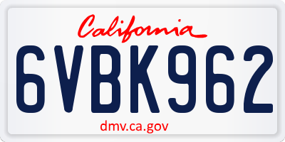 CA license plate 6VBK962