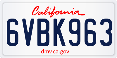 CA license plate 6VBK963