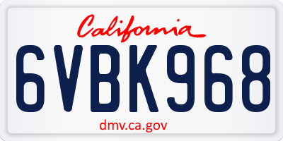 CA license plate 6VBK968