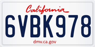 CA license plate 6VBK978