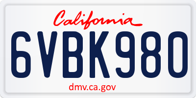 CA license plate 6VBK980