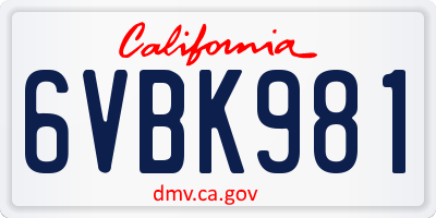 CA license plate 6VBK981