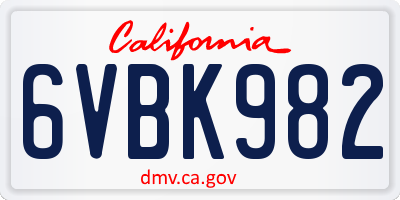 CA license plate 6VBK982