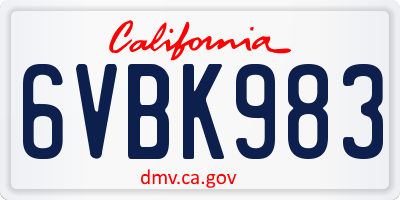 CA license plate 6VBK983