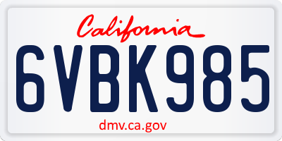 CA license plate 6VBK985