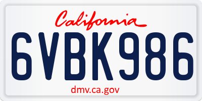 CA license plate 6VBK986