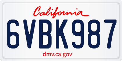 CA license plate 6VBK987