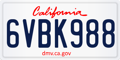 CA license plate 6VBK988