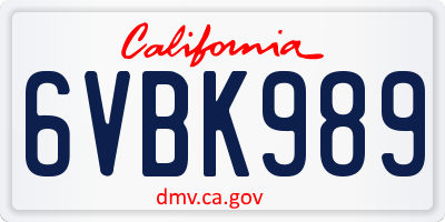 CA license plate 6VBK989