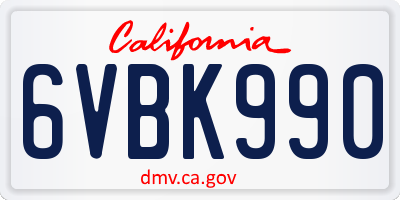 CA license plate 6VBK990