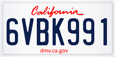 CA license plate 6VBK991