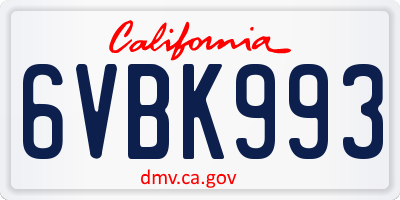 CA license plate 6VBK993