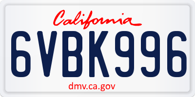 CA license plate 6VBK996