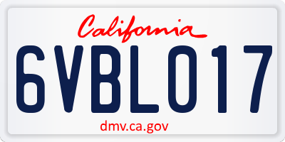 CA license plate 6VBL017
