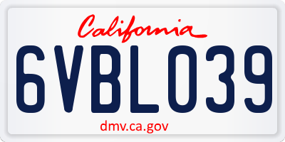 CA license plate 6VBL039