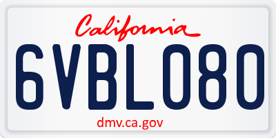CA license plate 6VBL080