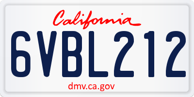 CA license plate 6VBL212