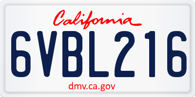 CA license plate 6VBL216