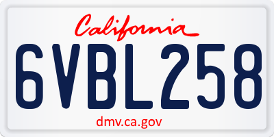 CA license plate 6VBL258