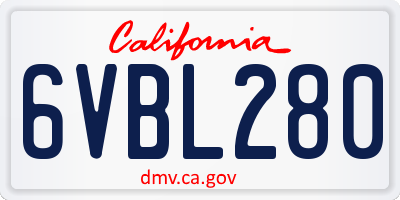 CA license plate 6VBL280