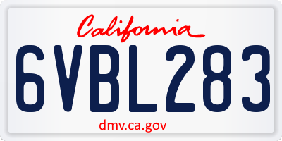 CA license plate 6VBL283