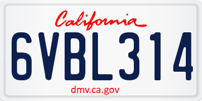 CA license plate 6VBL314