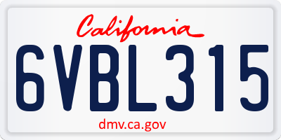 CA license plate 6VBL315