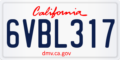 CA license plate 6VBL317
