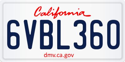 CA license plate 6VBL360